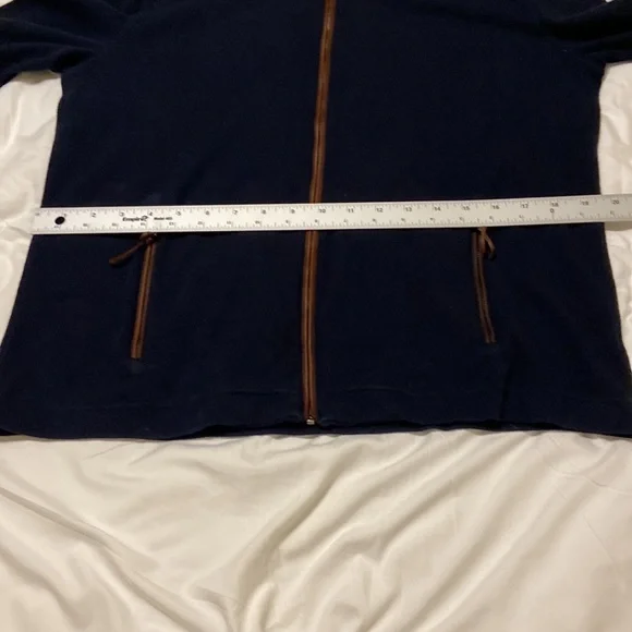 Ralph Lauren Navy Full Zip Up Mock Sweater, Navy/Brown Faux Trim Size M, EUC - Picture 8 of 13